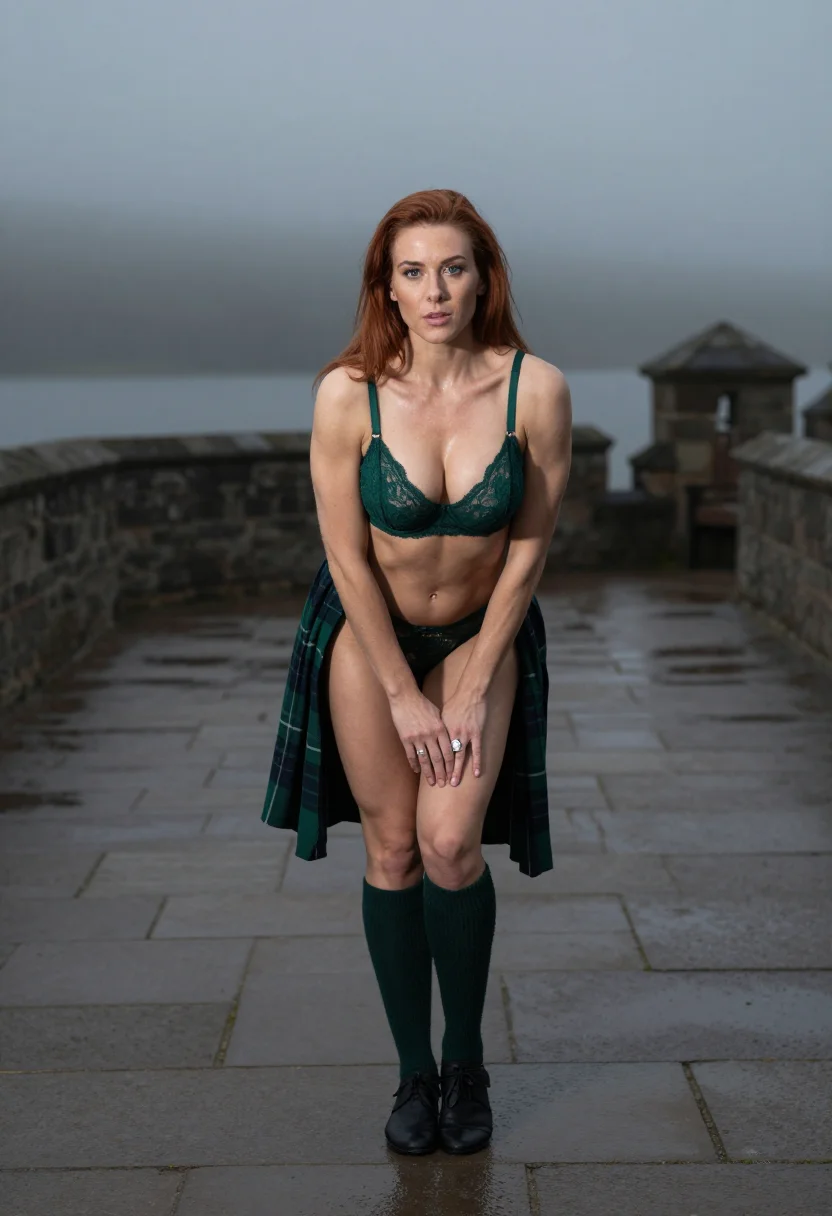 AI tartan kilt sample — portrait of an adult woman, half-length portrait