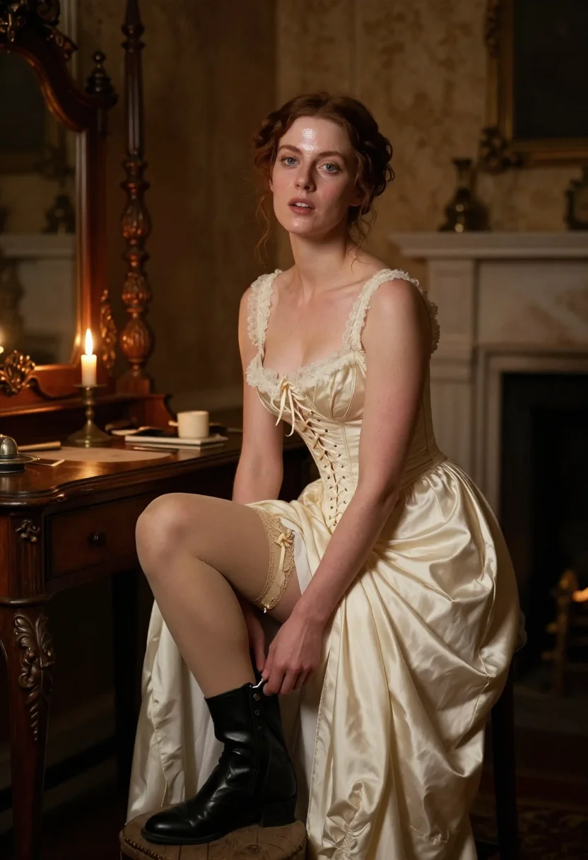 AI corset lacing sample — portrait of an adult woman, three-quarter-length portrait of