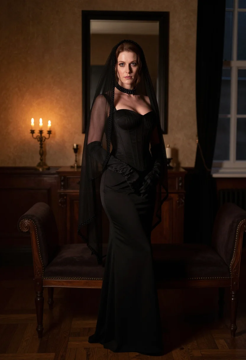 AI widows veil sample — portrait of an adult woman, full-length portrait of an Engli