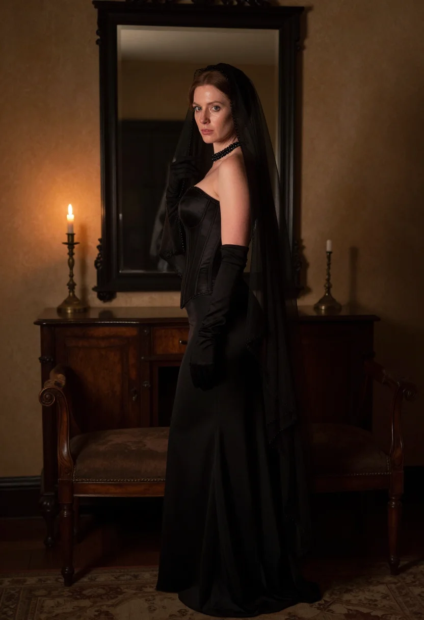 AI widows veil sample — portrait of an adult woman, full-length portrait of an Engli