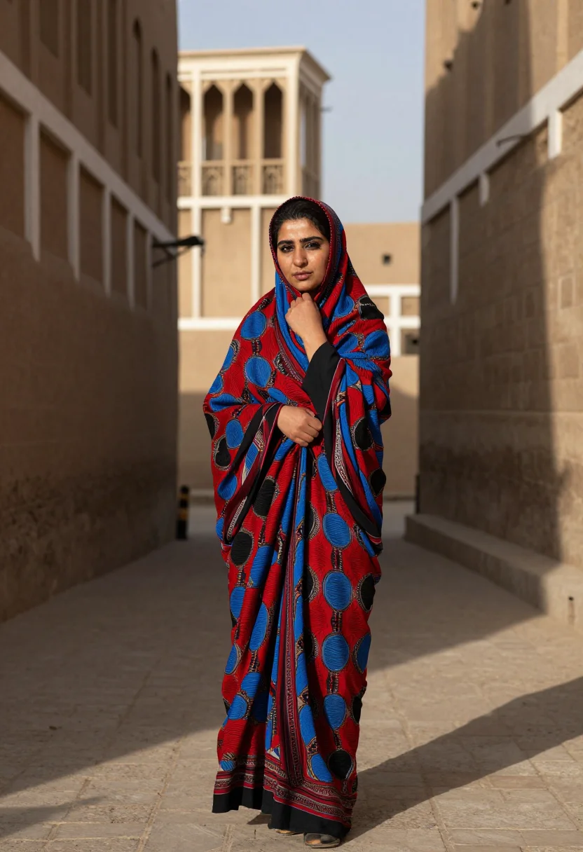 AI yemeni sitara sample — portrait of an adult woman, full-length portrait in the sitara in the lane